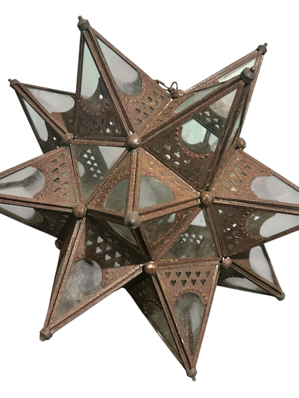 Vintage Moravian Star Tea Light Candle Holder Metal Glass 12”